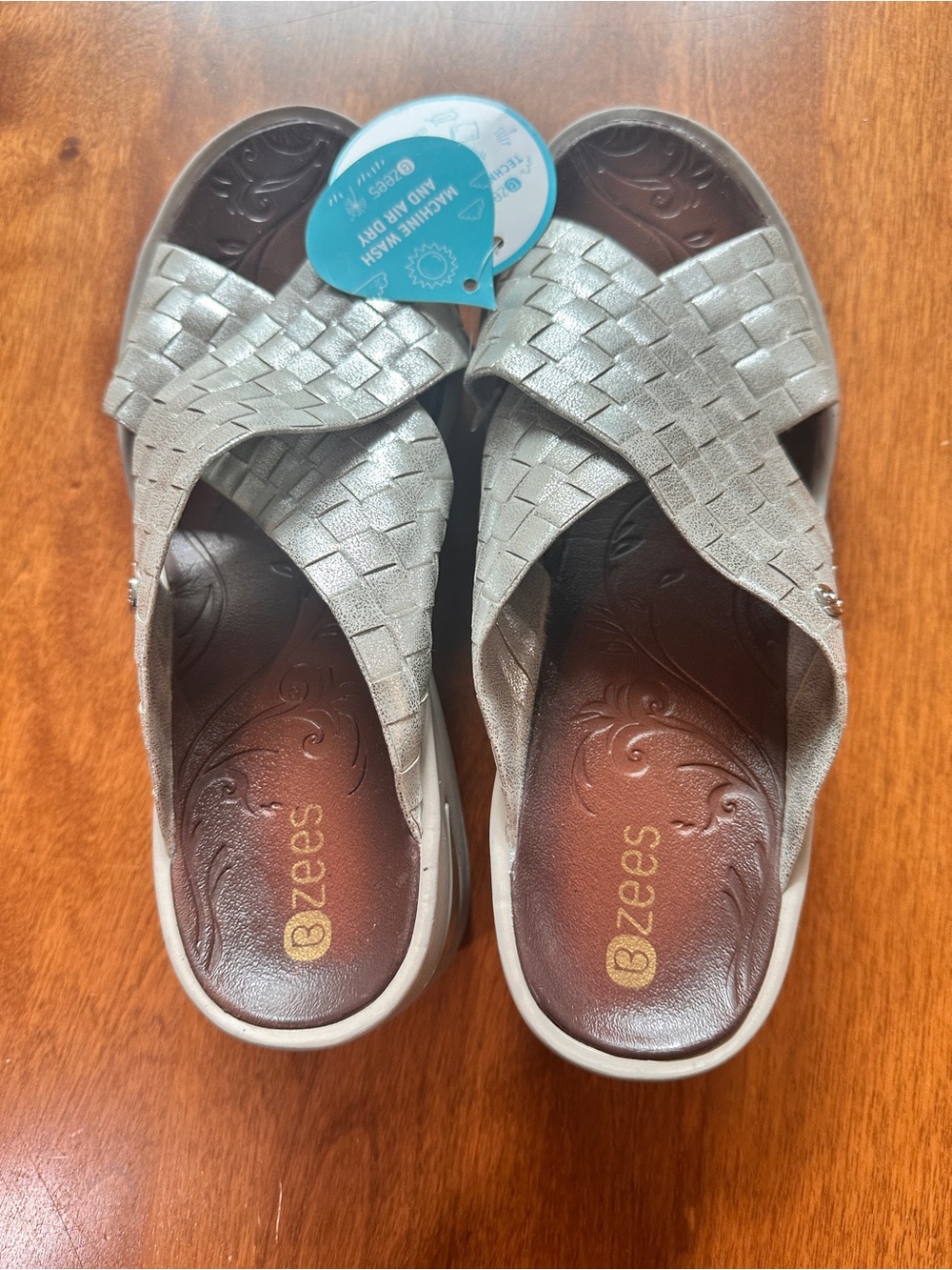 Silver Woven Platform Slide Sandals for Women - Picture 3 of 6